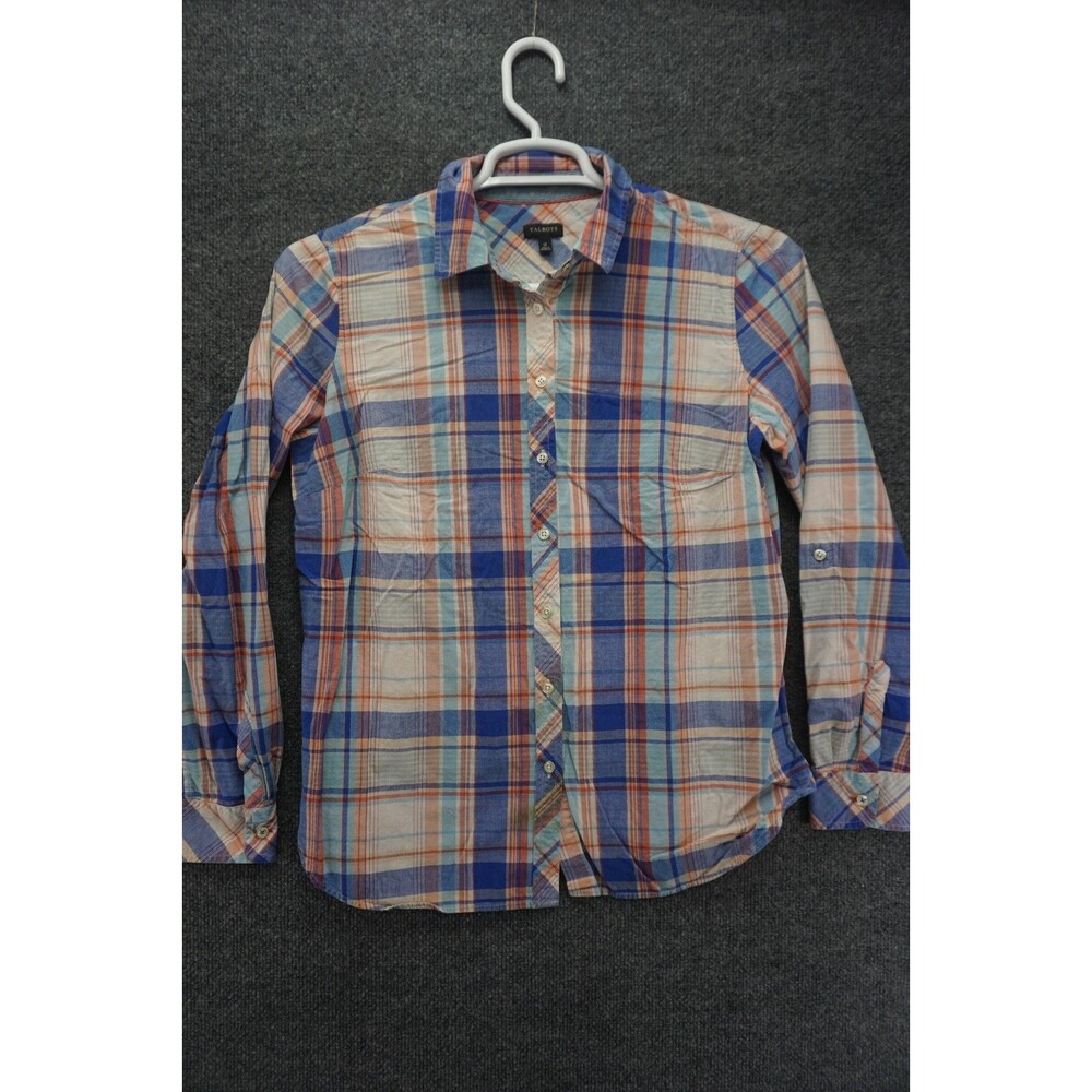 Talbots Button Down Shirt Womens Size 12 Plaid Roll Tab Long Sleeve